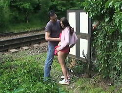 A voyeur spies on two young men fucking by the train tracks